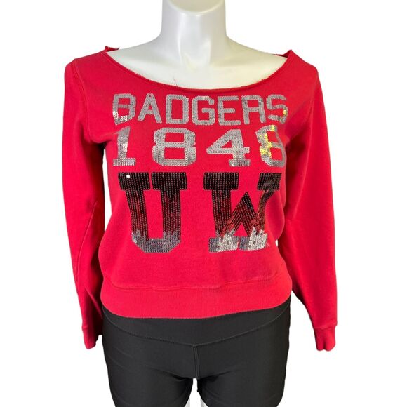 E5 College Classics Womens Sweatshirt Pullover Sequin UW Badgers XL Juniors - Picture 1 of 9